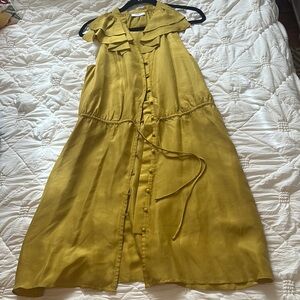 LOFT Mustard Yellow Button-Down Midi Dress